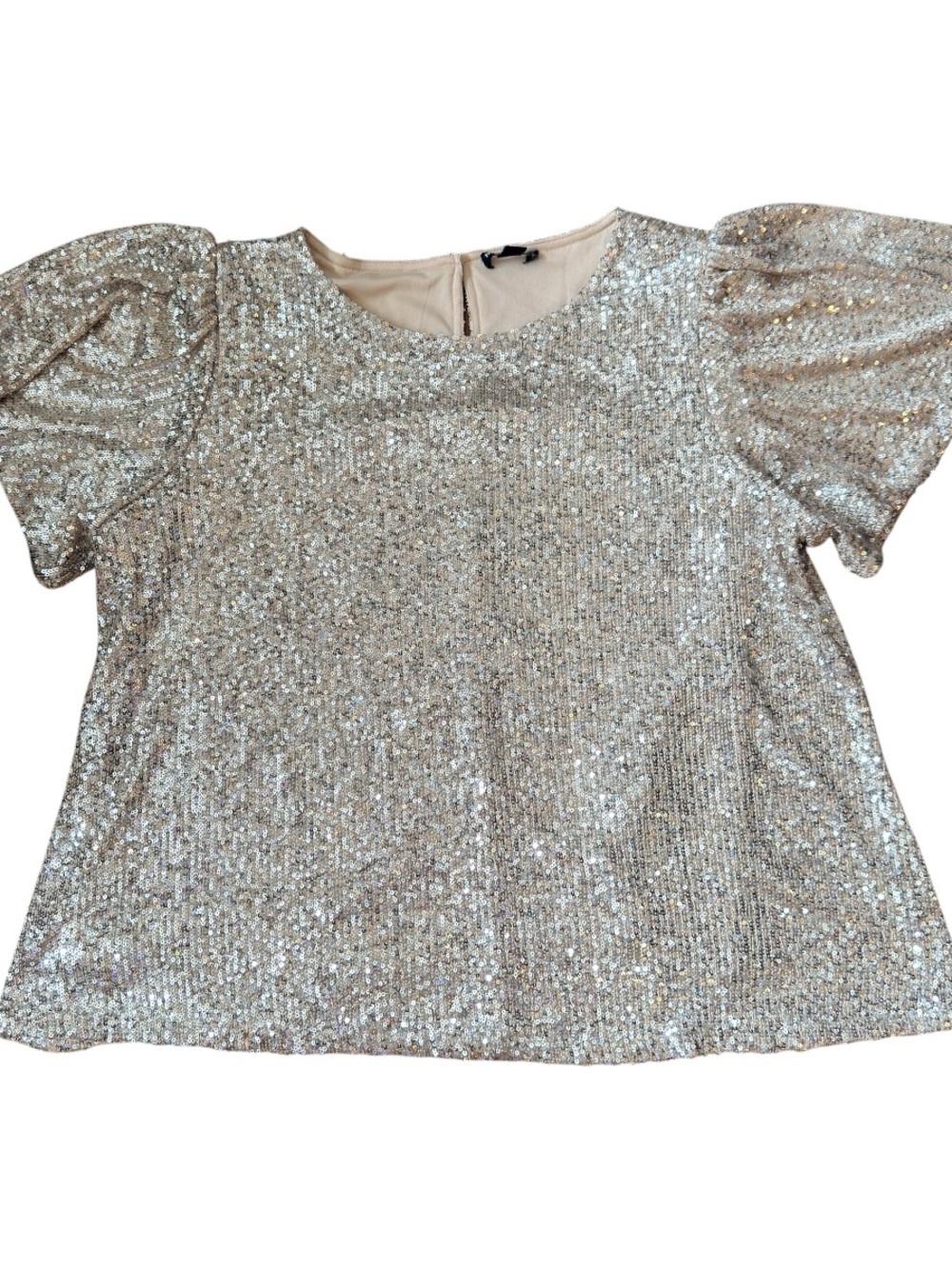 NWOT/ XL Silver Sequin Puff-Sleeve Blouse